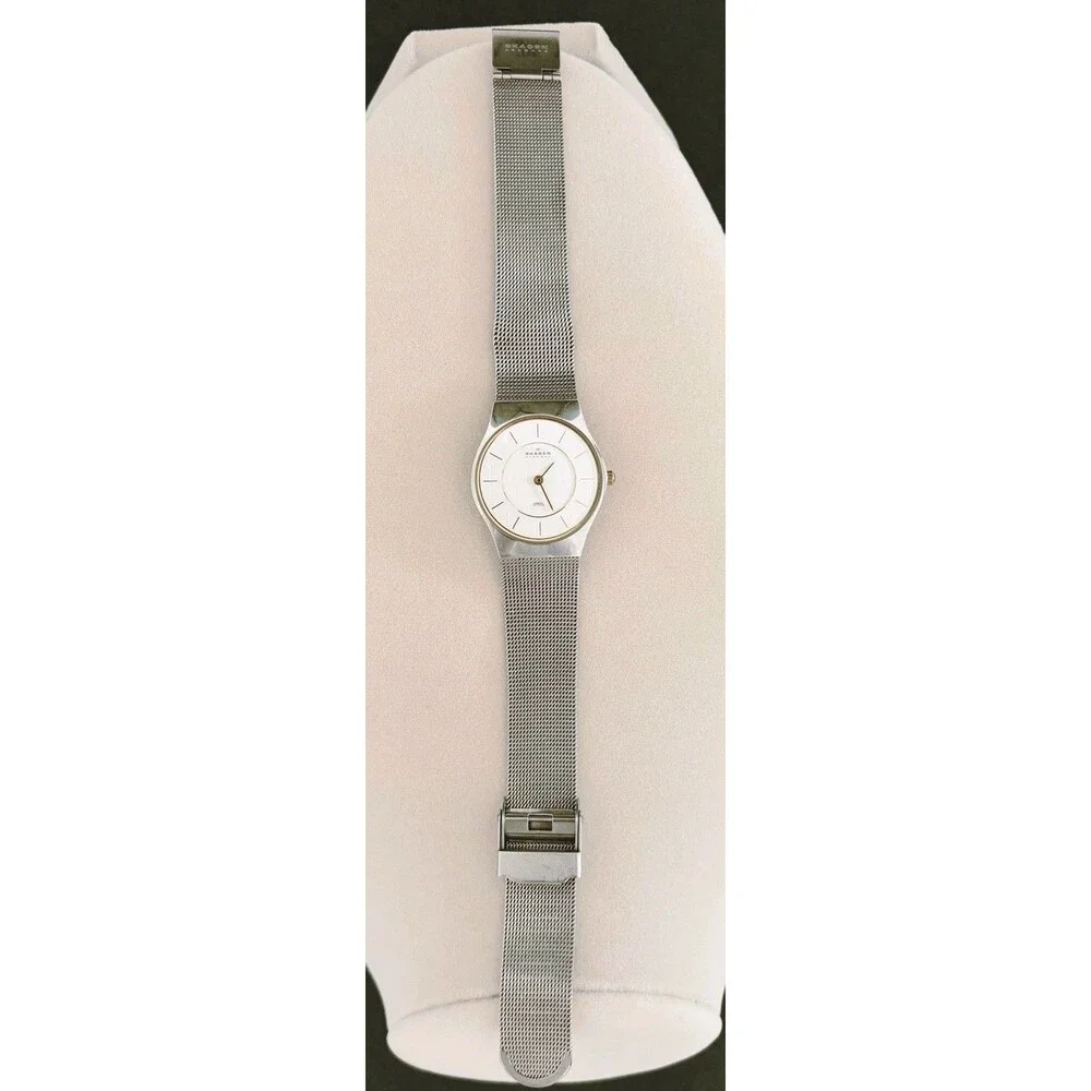Skagen Watch Women’s Silver Dial Stainless Steel Round Mesh Band New Battery